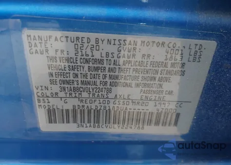 2020 Nissan Sentra Sv Xtronic Cvt from USA, damaged, VIN 3N1AB8CV0LY224788